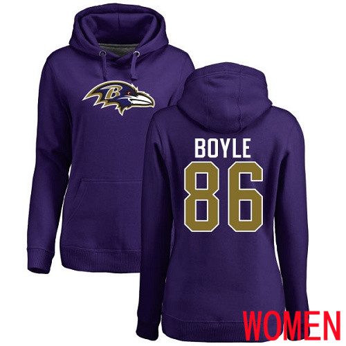 Baltimore Ravens Purple Women Nick Boyle Name and Number Logo NFL Football #86 Pullover Hoodie Sweatshirt